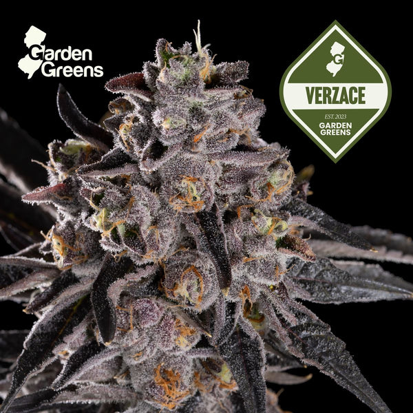 VerZace flower with its strain badge