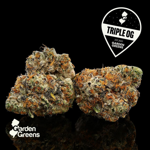 Triple OG flower with its strain badge
